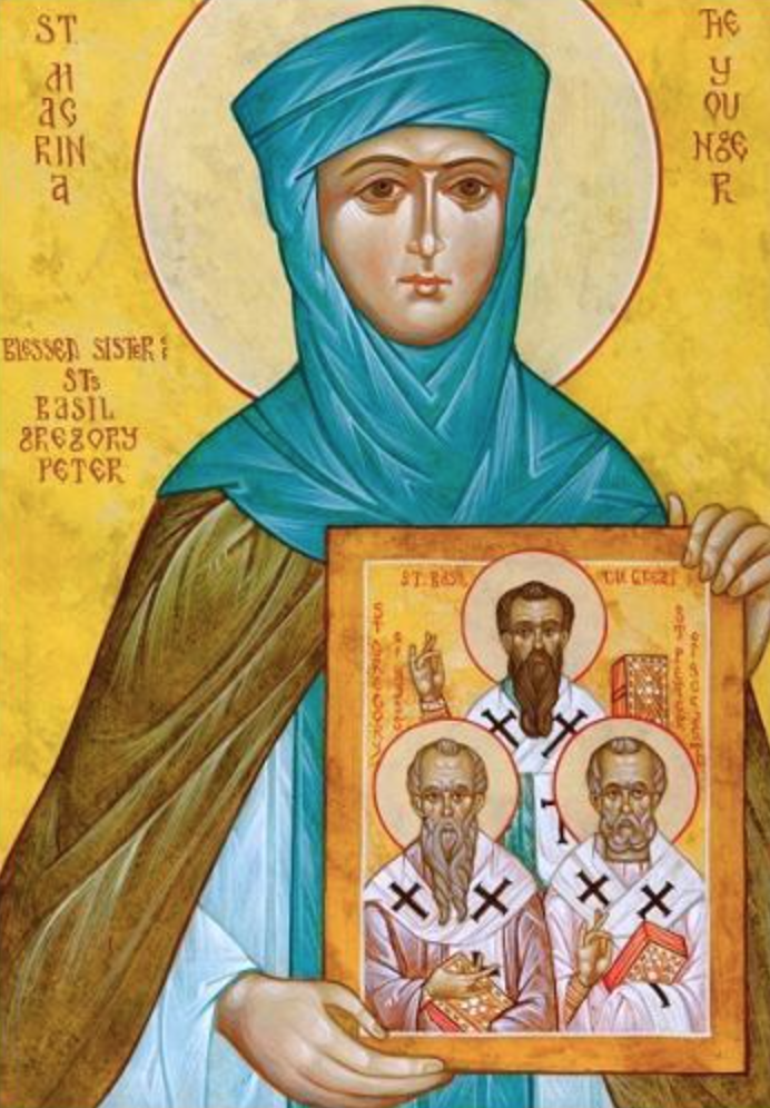 玛卡瑞纳圣像，画中是她的三个弟弟，巴西尔，格里高利和幼弟彼得